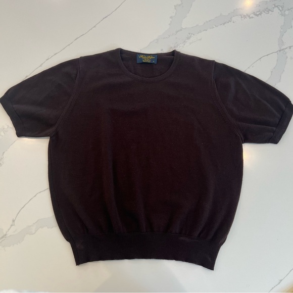 BROOKS BROTHERS 100% Wool Brown Short Sleeve Sweater, M - Picture 5 of 10